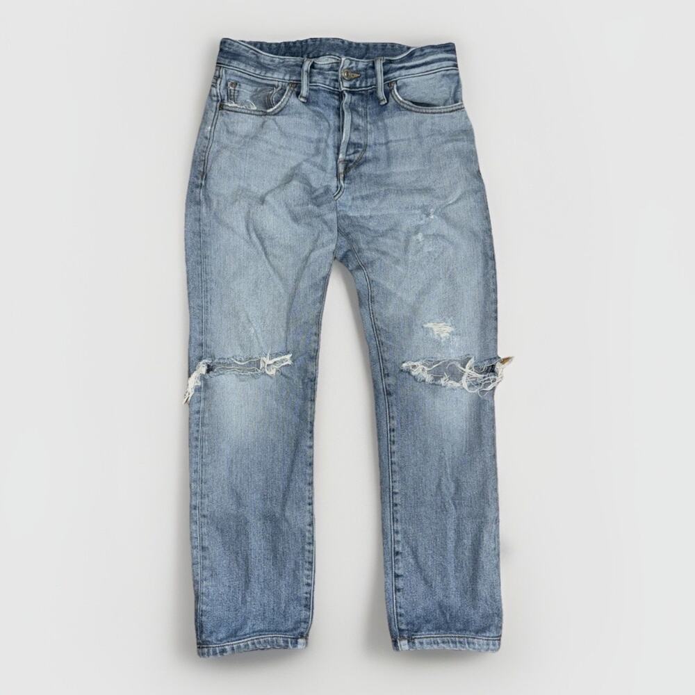 Buck Mason PO 3015 Button Fly Stone Washed Ripped Jeans 28x26 Skinny